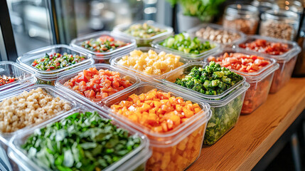 Batch cooking meal prep with Tupperware containers filled with various healthy foods for an organized week