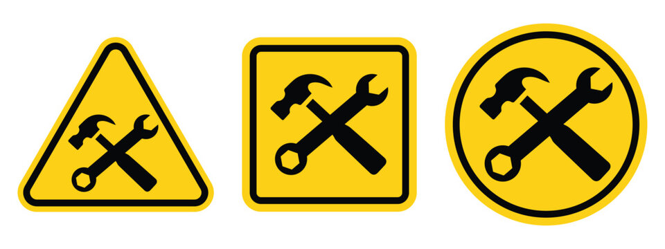 Under maintenance  sign, Under maintenance logo, Under maintenance badge, icon, sticker, label, emblem, stamp, symbol, black, line, flat vector, isolated illustration.