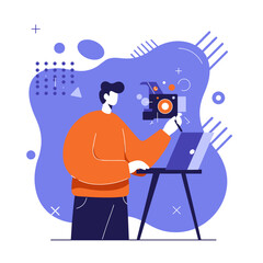 Creative professional using a stylus and laptop for graphic design, video editing, or digital art. Ideal for modern business, technology, and online content concepts.