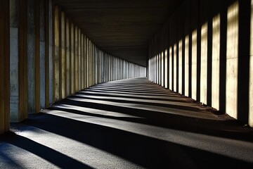 Fototapeta premium Exploration of light and shadow in a curving tunnel at midday