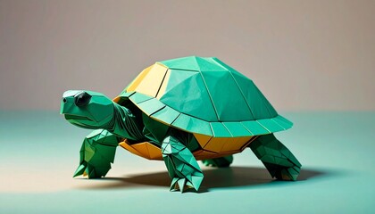 Origami Turtle Sculpture - A Vibrant and Geometric Paper Creation.