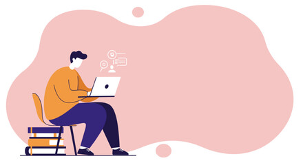 Man working remotely on laptop at home, focused on online tasks and learning, representing remote work, education, and digital lifestyle.