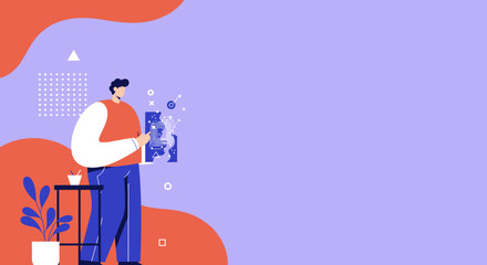 Professional man engaged in creative digital work on a tablet, representing design, technology, and innovation concepts.