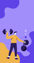 A man in a vibrant, modern illustration lifts weights, embodying strength and fitness. Perfect for health, wellness, and active lifestyle concepts.