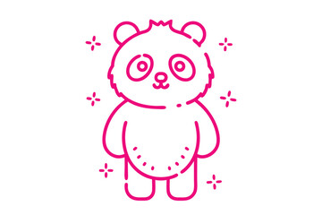 Cartoon panda character standing outlined in vivid pink surrounded by simple stars, isolated