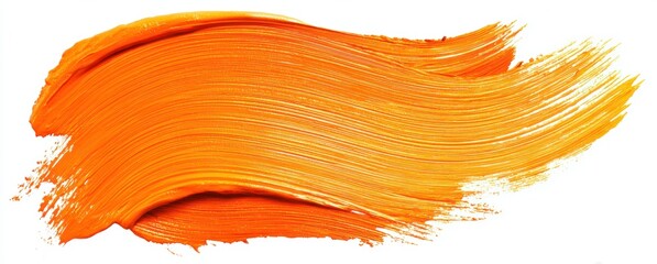 Saturated orange paint stroke. A swash of vibrant color, showcasing brushstrokes and textures against a white backdrop