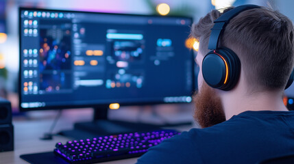 Gamer immersed in a vibrant gaming setup