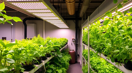 Artificial lighting is utilized in modern vertical farming to facilitate efficient indoor plant growth for various urban agriculture projects
