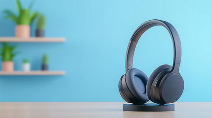 Modern wireless headphones on a minimalist desk