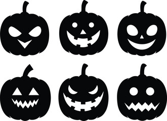 Black Pumpkin Vector Art - Halloween Jack O Lantern Silhouette Bundle