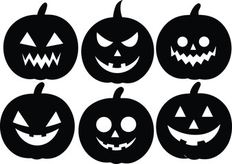 Black Pumpkin Vector Art - Halloween Jack O Lantern Silhouette Bundle