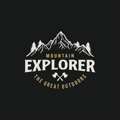 Mountain Adventure Vintage Outdoor Travel and Hiking Logo Illustration