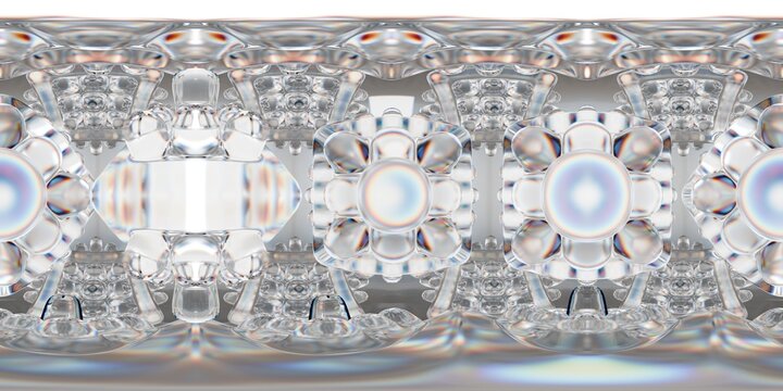 High-resolution abstract HDRI with reflective glass textures and radial symmetry. Perfect for 3D renders, sci-fi concepts, digital design, and immersive lighting environments.