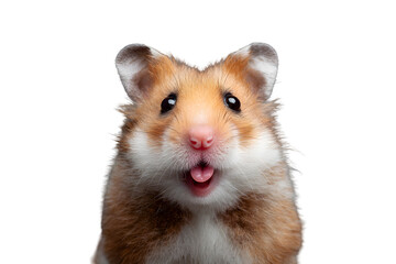 Adorable hamster sticking out tongue with funny expression isolated on transparent background