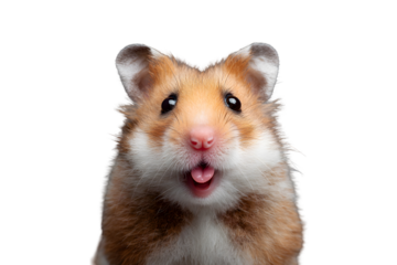 Adorable hamster sticking out tongue with funny expression isolated on transparent background