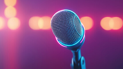 Vibrant microphone with colorful bokeh background