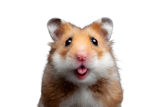Adorable hamster sticking out tongue with funny expression isolated on transparent background