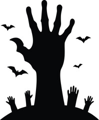 Obraz premium Zombie Hand Emerging from Grave - Halloween Silhouette Vector Illustration