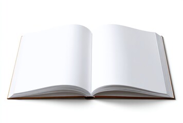 Open book with blank, white pages lies flat on a white surface, capturing a sense of anticipation and possibility