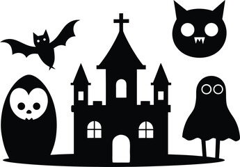 Spooky Halloween House and Tree Silhouette Vector Illustration