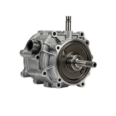 Engine component part with metallic finish on white background  