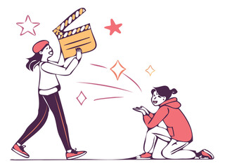 Dynamic Vector Illustration of Two People in Motion Scene