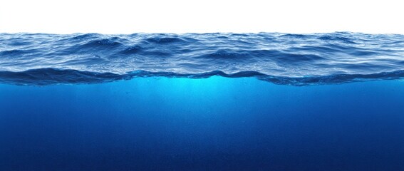 Ocean view with clear blue water surface and deep dark depths below, against a clean white background