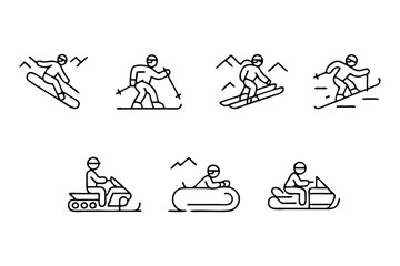 Winter Sports and Activities Outline Icon Set