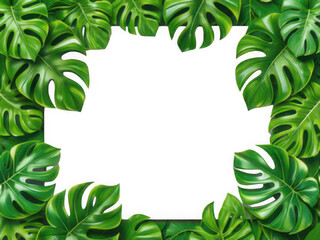 Lush green monstera leaves isolated on transparent background