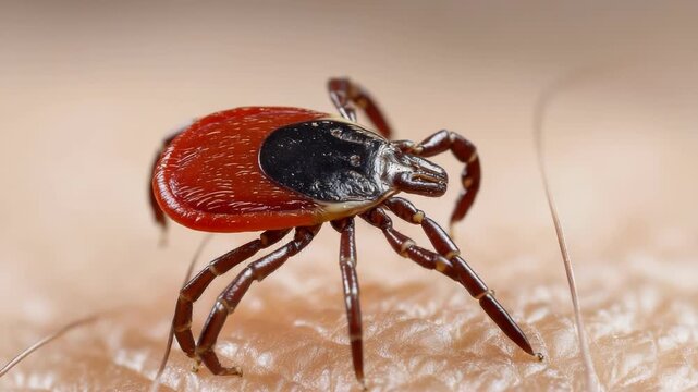 Engorged Deer Tick Attached on Human Skin Close-up Macro Shot