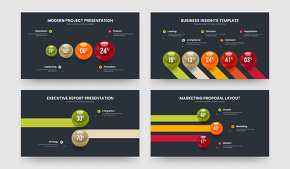 Clean Overview 4 5 2 3 Option Infographic Slideshow Design Collection. Company Portfolio Four Five Two Three Step Chart Slide Template Vector Illustration Bundle.