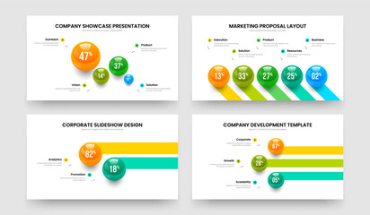 Modern Visualization 4 5 2 3 Step Graph Frame Layout Bundle. Business Development Four Five Two Three Option Infographic Presentation Template Vector Illustration Set.