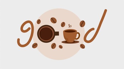 Good morning typography with coffee cups and beans design - Powered by Adobe