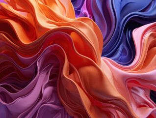 Abstract 3D Render with Flowing Interconnected Shapes in Vibrant Orange, Blue, Purple, and Pink