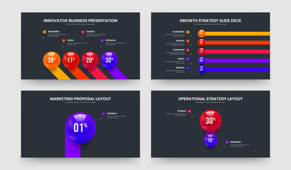 Educational Solution Four Five One Two Element Chart Frame Layout Vector Illustration Set. Corporate Insight 4 5 1 2 Option Diagram Presentation Design Bundle.