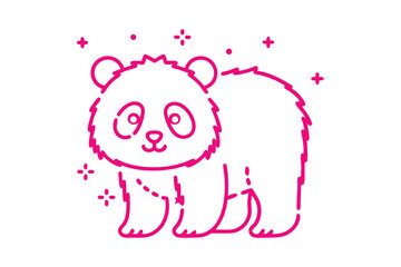 Charming pink panda bear with cute sparkle elements is standing on a white background