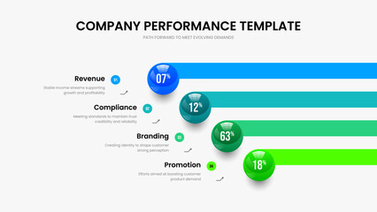 Colorful Overview Slide Design Vector Illustration. Science Proposal 4 Element Infographic Presentation Template. Enterprise Review Four Step Diagram Frame Layout.