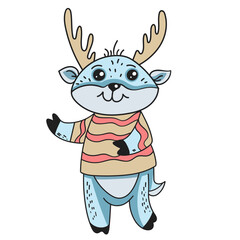 Illustration of a funny cartoon fawn wearing a striped shirt