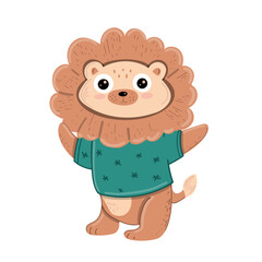 Illustration of a cartoon lion cub wearing a green shirt