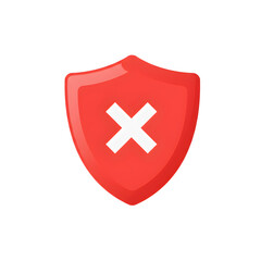 Obraz premium Flat colorful danger icon — red shield + white cross, high contrast. Bold alert for SaaS & mobile apps. Instant visual warning, conversion-critical UI element.