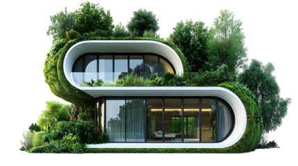 Sustainable Futuristic Solar Powered Smart Homes in a Green Environment Modern eco friendly isolated on a transparent background
