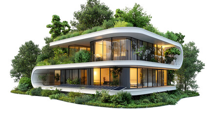 Sustainable Futuristic Solar Powered Smart Homes in a Green Environment Modern eco friendly isolated on a transparent background