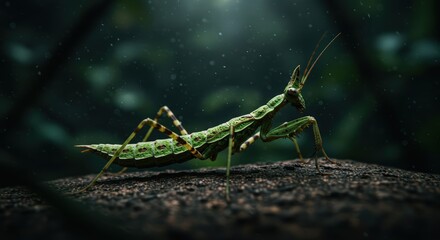 Green praying mantis detail