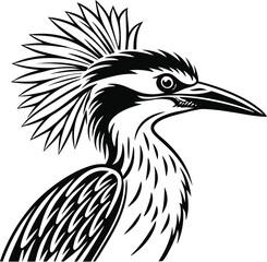 Obraz premium Black Silhouette Vector of a Crowned Night Heron, Elegant Crowned Heron Bird Silhouette, Night Heron Minimal Vector Illustration, Exotic Bird Silhouette Artwork Vector