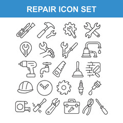 Comprehensive Repair Tool and Equipment Icon Set on White Background
