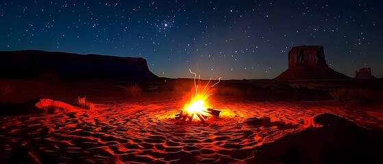 Stunning Milky Way above simple desert campfire with glowing tent (Astro Camping)