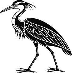 Obraz premium Black Silhouette Vector of a Crowned Night Heron, Elegant Crowned Heron Bird Silhouette, Night Heron Minimal Vector Illustration, Exotic Bird Silhouette Artwork Vector