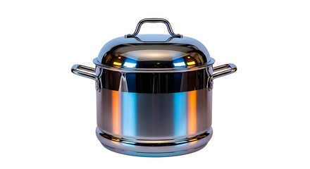 Sleek, modern stainless steel stock pot with polished lid and reflective surface, perfect for culinary professionals and home chefs seeking kitchen excellence and durability in cooking.
