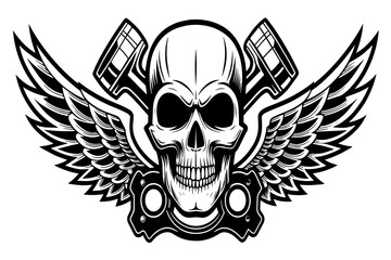 Winged Skull with Pistons Illustration