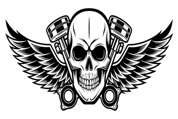 Winged Skull with Pistons Illustration